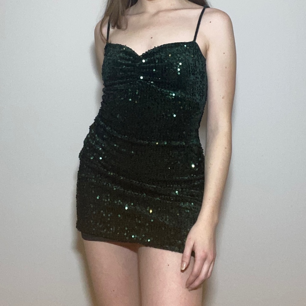 Emerald Green Sequined Mini Dress